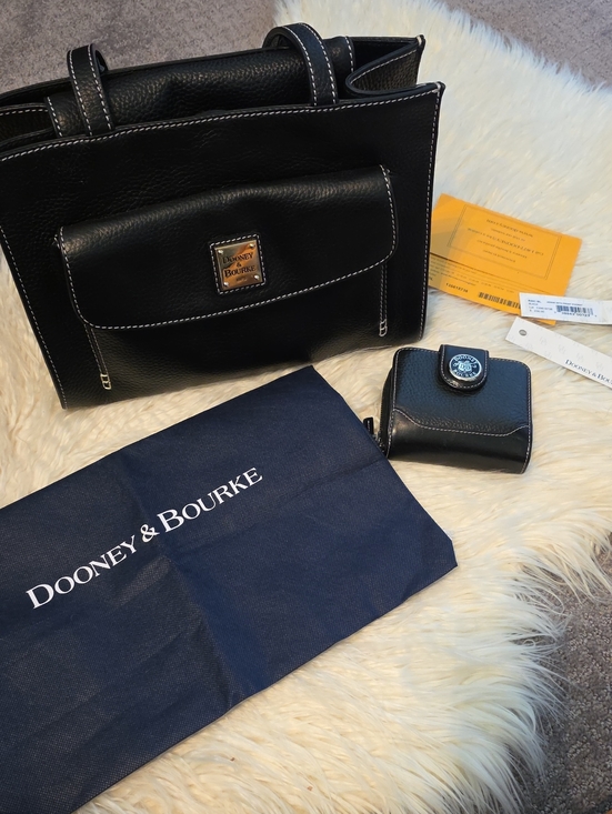 Dooney & Bourke Handbags - Dooney & Bourke Black Leather Tote with Coin Wallet and Contrast Stitching